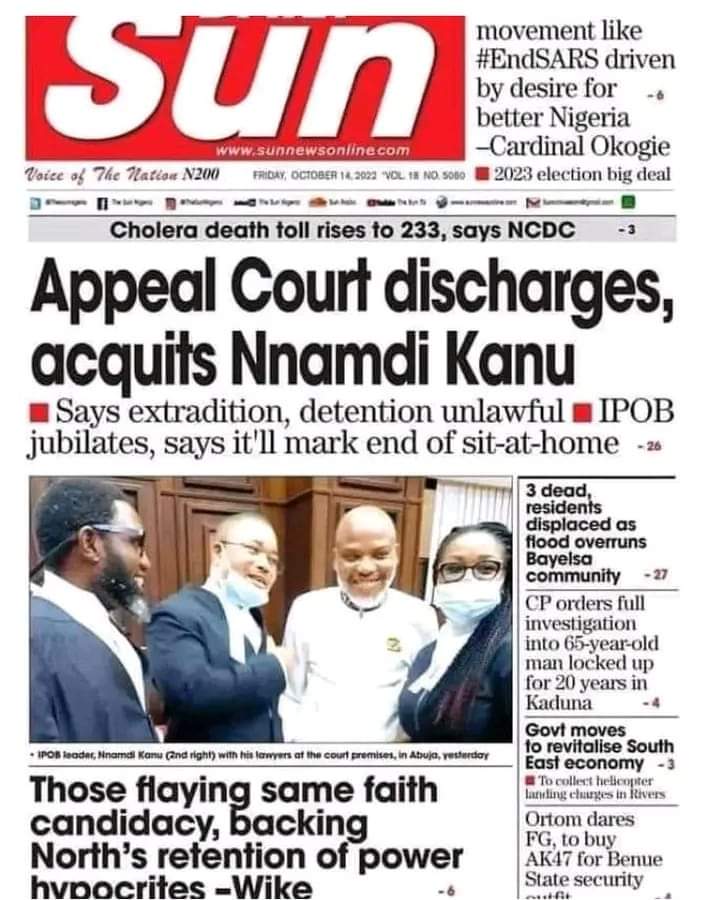 Mazi Nnamdi Kanu has been discharge by the court of competent jurisdiction 

Nïgerïa govt have to obey their own court order and release MNK 

Extraordinary rendition is a state crime 

#BiafraReferendum 
#FreeMaziNnamdiKanu.