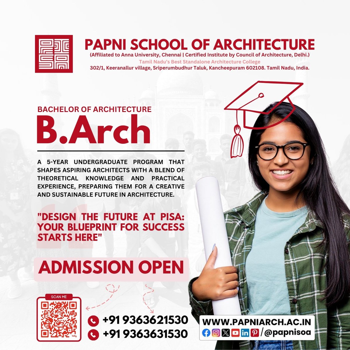 B.Arch. Admission Open Now at Tamil Nadu's Best Standalone Architecture College Papni School of Architecture!

For Admission ➡️ cutt.ly/9w0VMqZt

#BArchAdmission #barch #nata2024 #papnisoa #BArchAdmission2024 #ArchitectureAdmissions #2024BArch #BuildingDreams