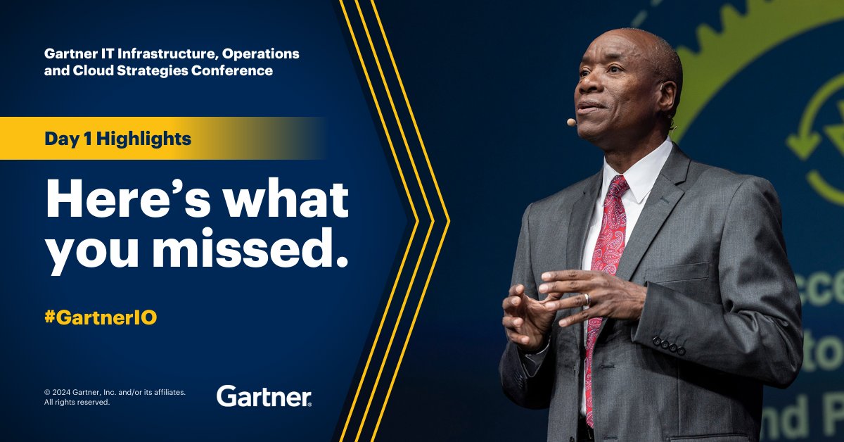 That’s a wrap for Day 1 of #GartnerIO. Highlights from the day include:
✅ This year's opening keynote
✅ Leadership actions for #IO success
✅ Common mistakes with #cloud strategies 

Learn more on the Gartner Newsroom: gtnr.it/ioaus241