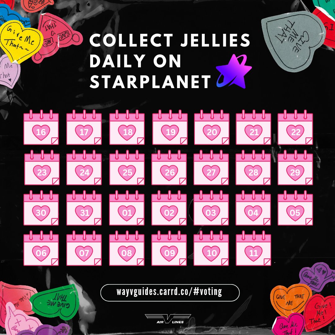 STARPLANET Jelly has reset last May 16. Please continue to collect 50 jellies daily until June 11 and get ready with 1,350 total jellies in case @WayV_official gets nominated in 'THE SHOW' You can check our guide here: 🔗 wayvguides.carrd.co/#voting #WayV #WayV_GiveMeThat