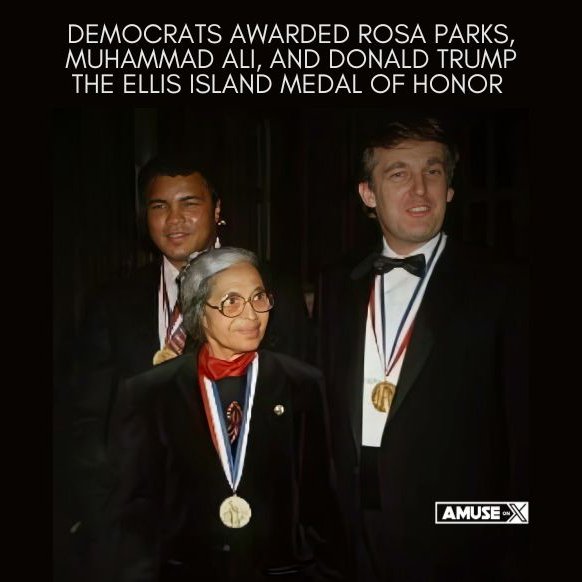 RACISM? Remember, President Trump was so racist Democrats awarded him the Ellis Island Medal of Honor along with Rosa Parks, and Muhammad Ali. h/t @Te1Marie