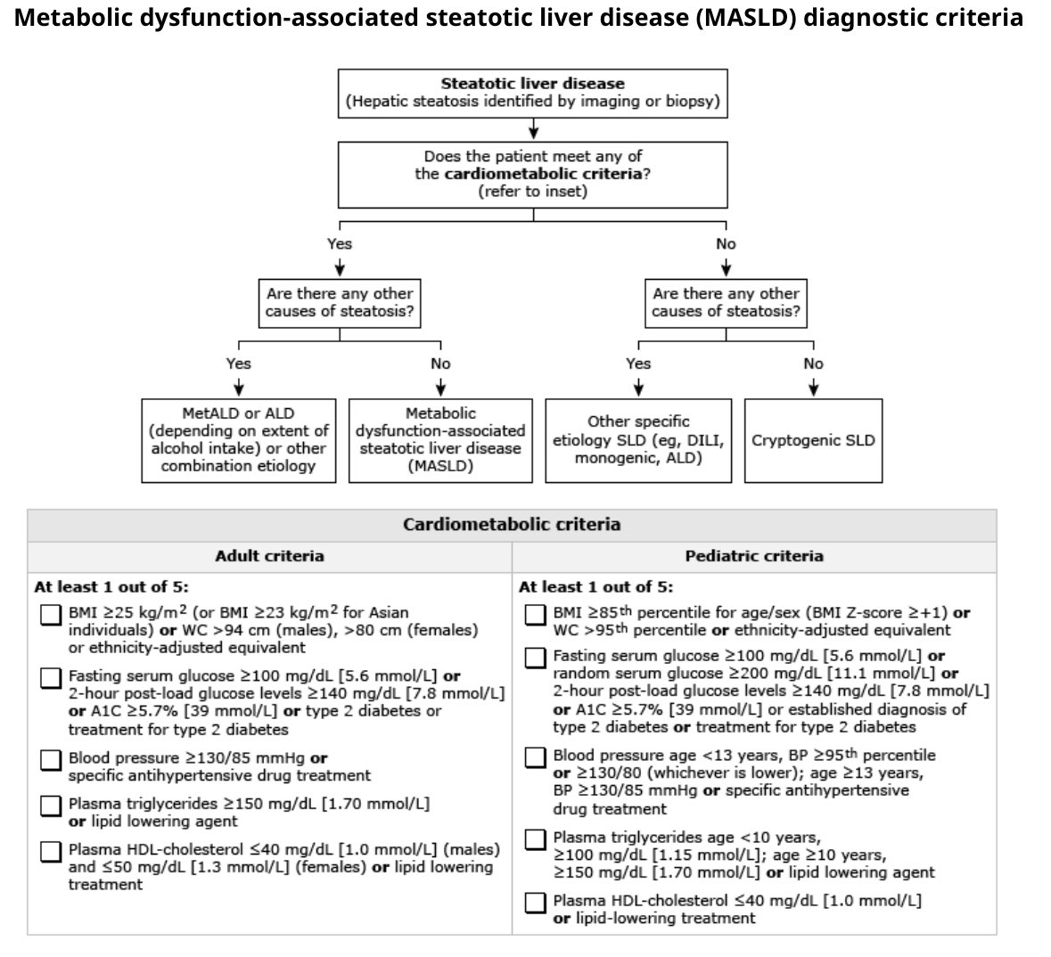 For patients with at least 1 metabolic risk factor, the diagnosis of MASLD is typically established by imaging that demonstrates liver steatosis and by excluding other primary etiologies for liver disease.
#ERICKMD24Diabetes #ERICKMD24MetabolicSyndrome