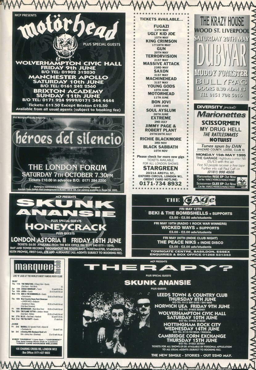 May 13, 1995 KERRANG TOUR GIGS/ADS