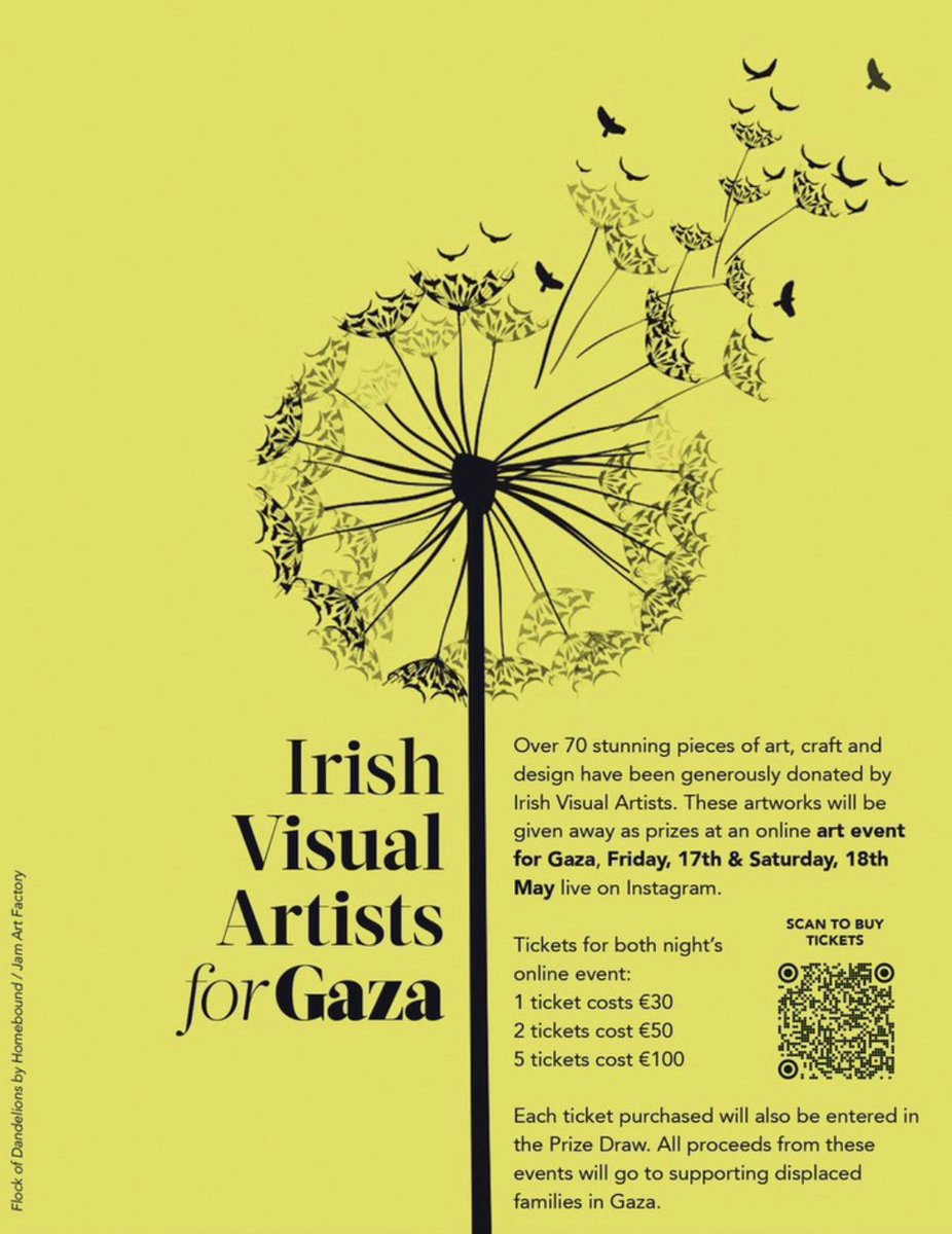 On Instagram, @irish_visual_arts_for_gaza are organising a huge raffle to raise money for displaced Gazan families, with lots of incredible art, craft & design prizes (including a Kiki Sinéad O'Connor necklace, Copperfish Lighting lamp and more). tickettailor.com/events/irishvi… @ipsc48