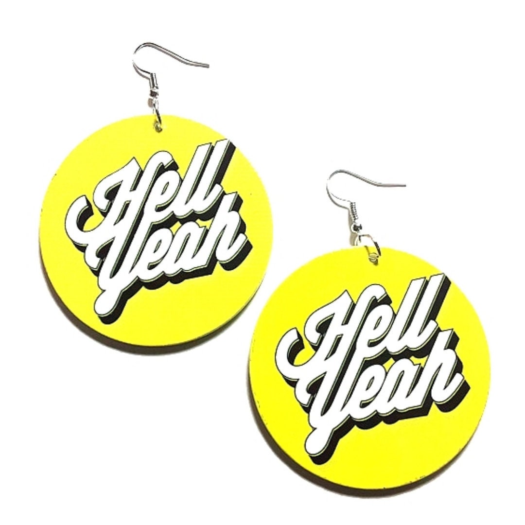 Hell Yeah Expression Yellow Statement Dangle Wood Earrings tuppu.net/4cbf29fe #fashionjewelry #melaninfashion #Etsy #explore #blackownedbusiness #CultureFashion