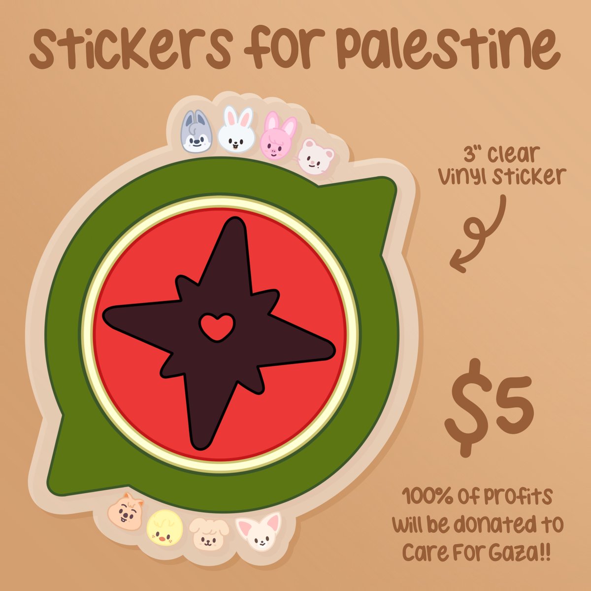 stickers for palestine 🇵🇸🍉 hi friends!! i wanted to join fellow staytists in raising money for palestine so here’s my little contribution ^^ you can preview the listing on our site for more details & the stickers will be available for preorder starting tomorrow @ 8am pst…