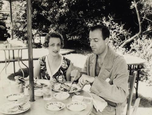 Natalie Schaefer and Louis Calhern having a meal some time during their marriage (1933 to 1942).
