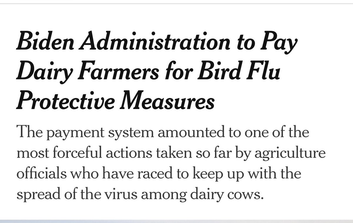 Dairy farmers to be compensated for cooperating with federal efforts to respond to #H5N1 

“Under the so-called indemnity program, farms would receive up to $28,000 to protect workers and cover costs incurred treating and testing sick cows. Producers may also receive payments for…