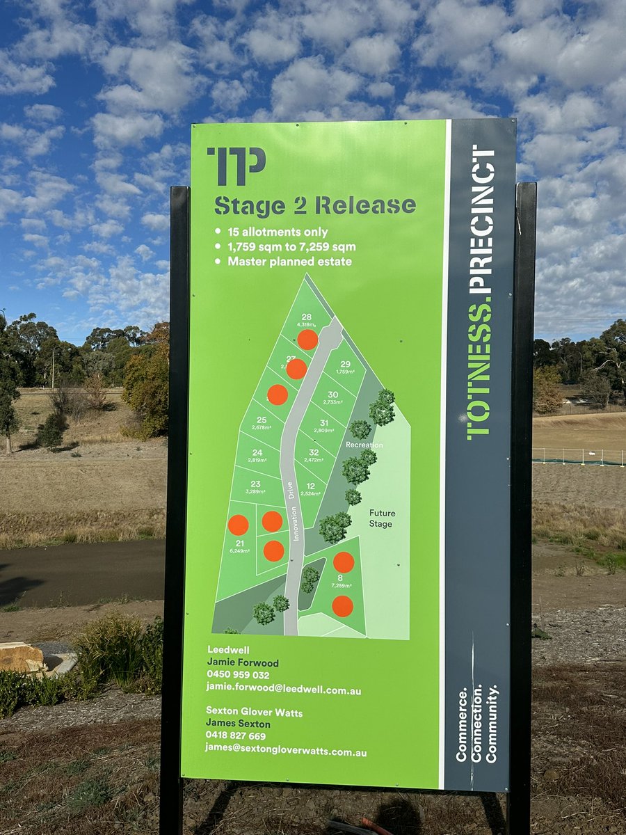 Totness Employment lands super lots will bring approx 1000 jobs into Mt Barker Our developer has been working on this for 9 years now finally getting his investment back Land selling for approx $430 per square metre adjoining freeway