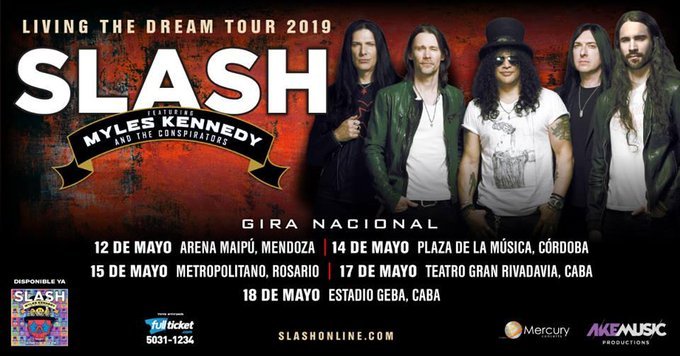 El 12 de Mayo de 2019, 5 años atrás, @Slash ft. @MylesKennedy & #TheConspirators comenzaba el #LivingTheDream #Tour por #Argentina 🇦🇷 junto a @Coverheads y @Neuroina .