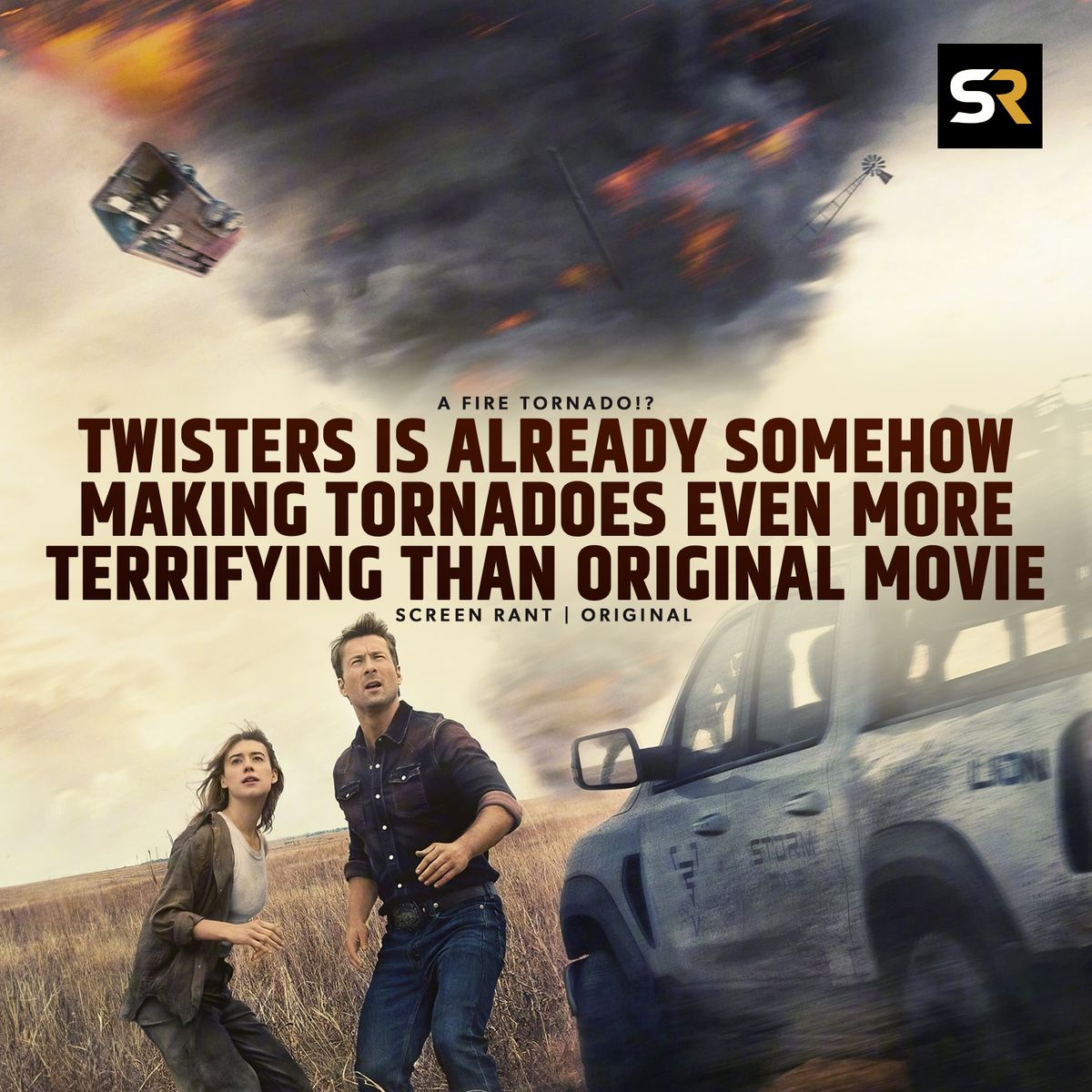 They fire now? They fire now! 🔥 #Twisters promises bigger & bolder action sequences than its predecessor and it's doing so by raising the stakes with ... FIRE TORNADOES! 🌪 Also... clusters of tornadoes combining into a big super tornado. Wow wow wow! 😁 bit.ly/4avZIIF