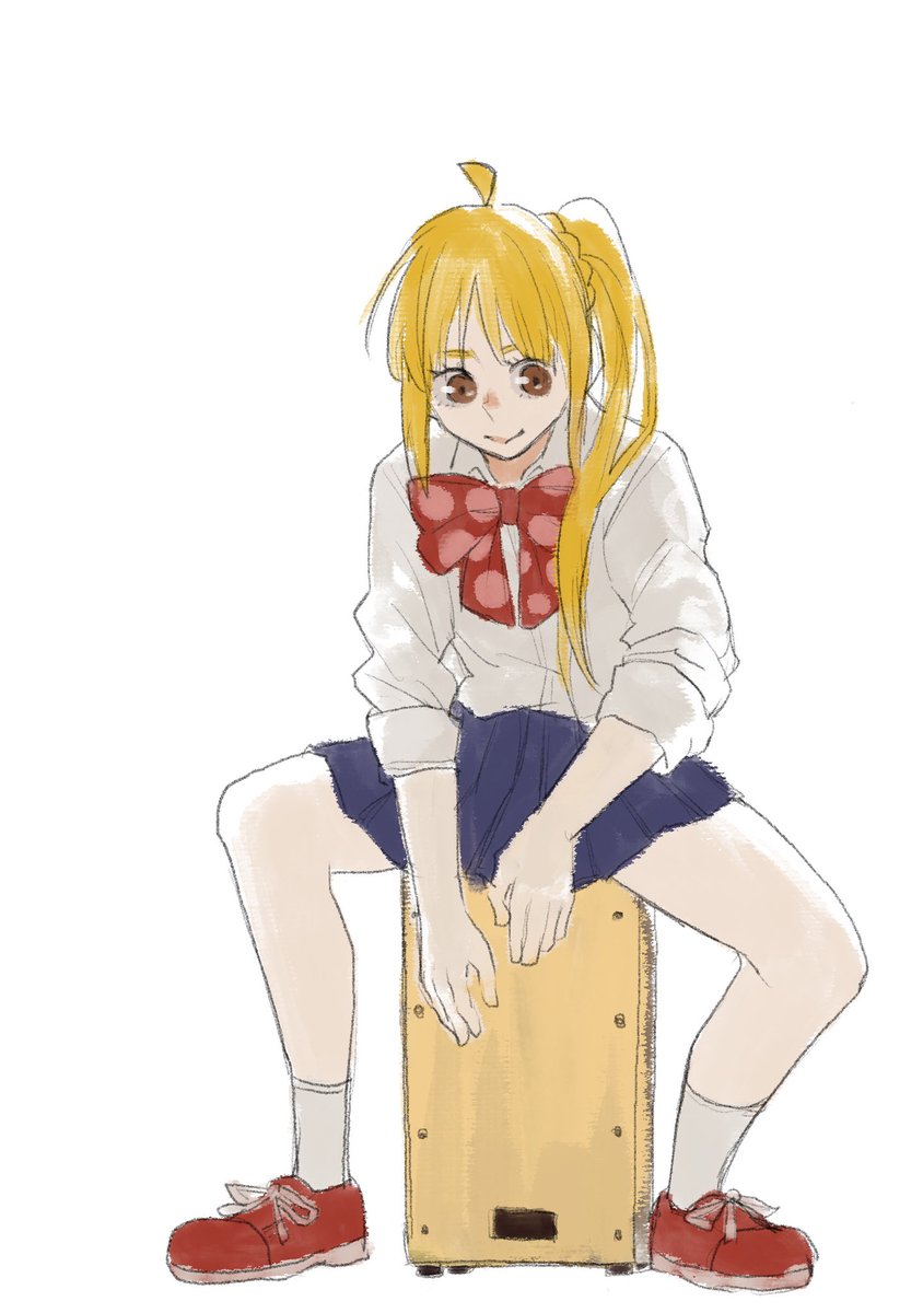 ijichi nijika 1girl solo long hair smile simple background shirt skirt  illustration images
