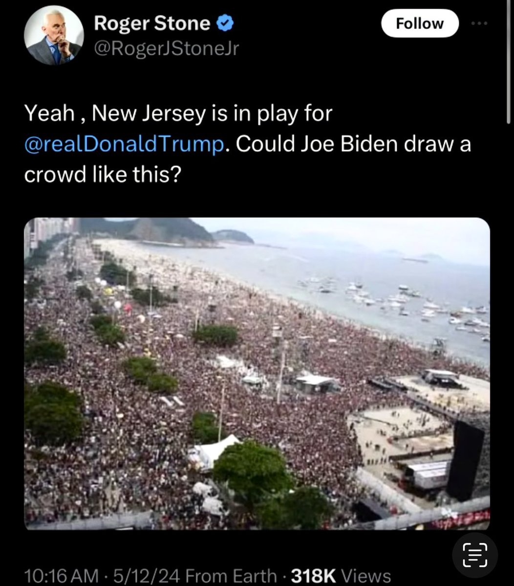 I just can't with these people. If the turnout was so great they wouldn't need to use a fake picture from a Rod Stewart concert in Brazil. 🤦🏻‍♀️🤦🏻‍♀️🤦🏻‍♀️