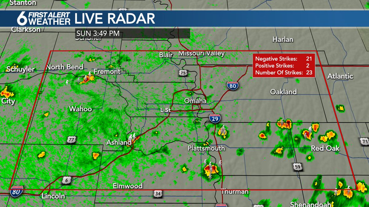 Very spotty thunderstorms with brief downpours continue to pop up across the area. A storm just west of Fremont, just south of Plattsmouth and right over Ashland will continue to drift slowly to the north. No severe weather, just a quick downpour!