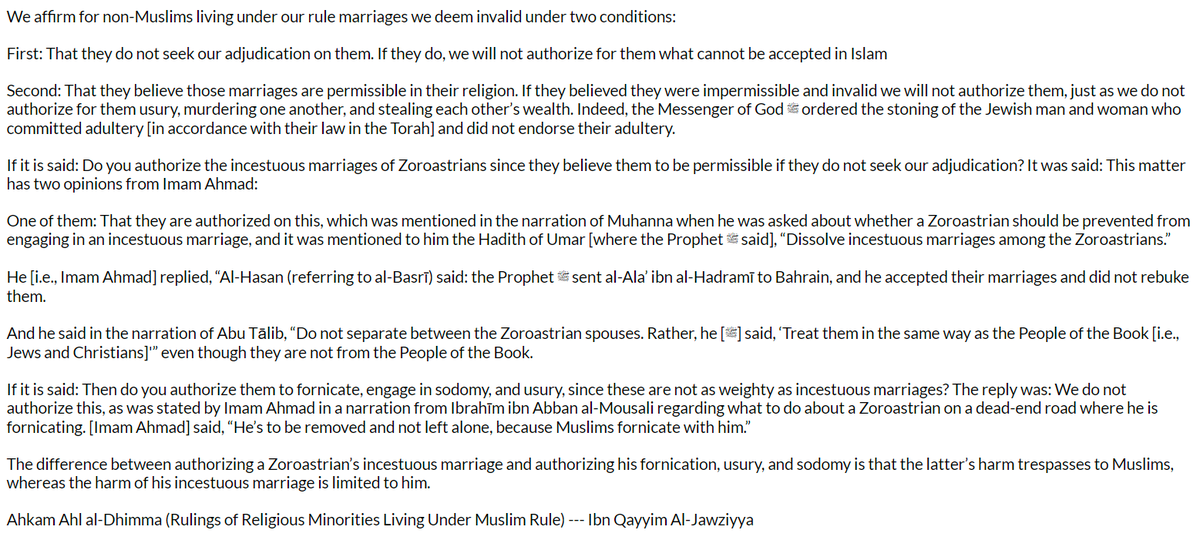 @BheriaMS @Ostokhoni @bachem_d Take this source as well. There are medieval Fatwas and religious discussions from Islamic jurists beginning from the 8th century that debate the validity of incest weddings among Zoroastrian Dhimmis, among other religious rights. Ibn Qayyim alllowed it, which was controversial.