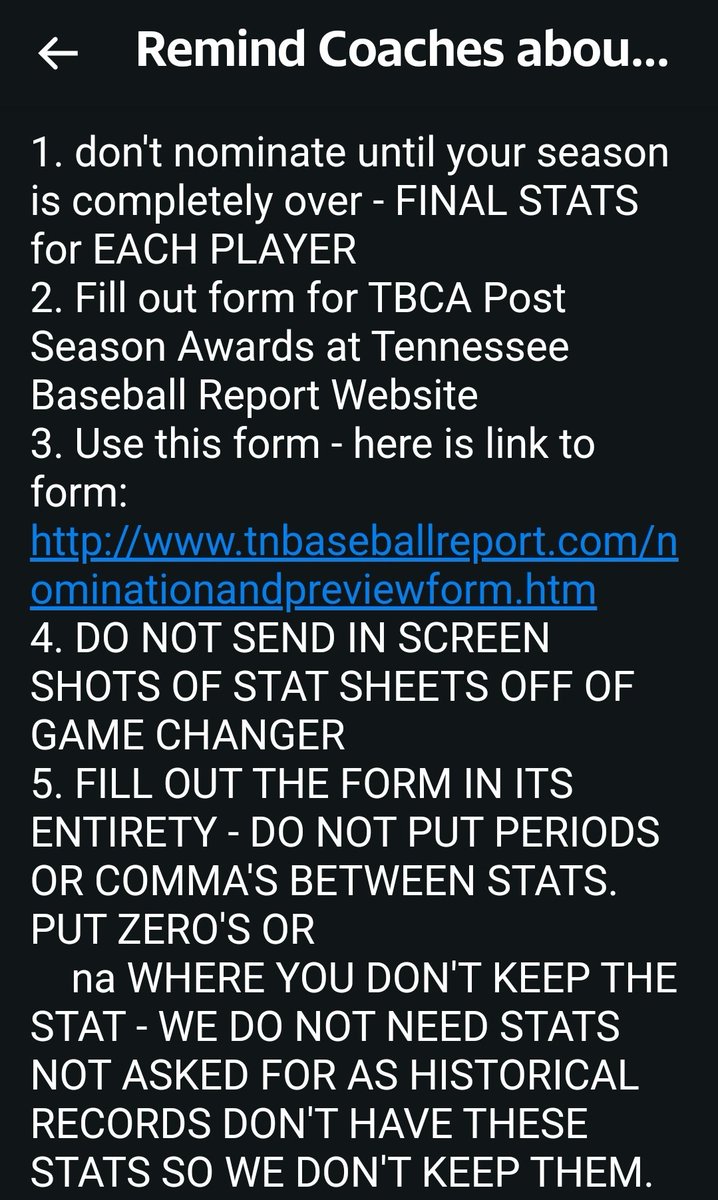 Post Season nomination Reminders - I collect these for @TBCAorg and for my stuff as well as yearly and state records