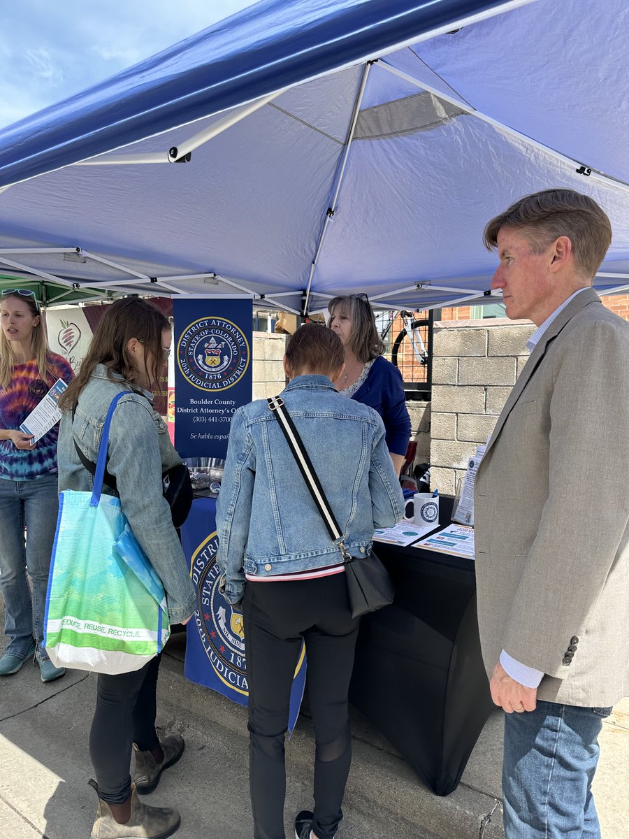 We had a wonderful time at the Boulder County Farmers Market in @bouldercolorado A lot of people stopped by our DA booth to learn more about the DA's Office, checked out our cool swag & asked great questions. Also, some funny moments. We love being out in our community!