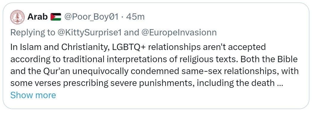 🚨Hey #LGBTQ Canadians🚨

Muslims believe the death penalty is acceptable punishment for you

Will Canada's #LGBTQ have to go back in the closet because PMJT @liberal_party support people who hold these views?

@egalecanada 
@MarcMillerVM 
@freetobeme_ca