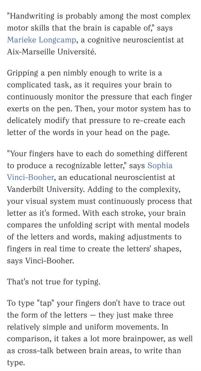 Writing is vital for a healthy complex brain system. I can't wait for studies to show us the difference between writing styles and memory knowledge impacts.