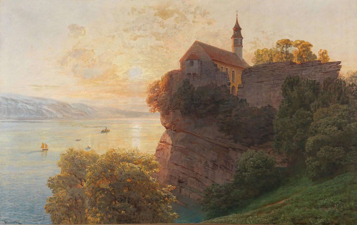 Anton Hlavacek 1842-1926 Gebhart Chapel on the Gebhartsberg near Bregenz on Lake Constance, Evening