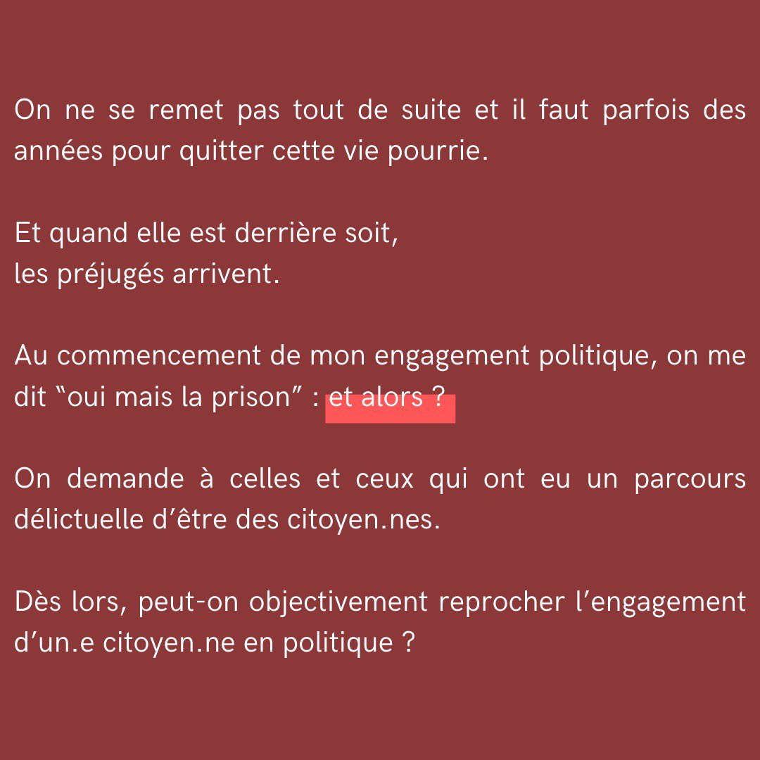 coryleguen's tweet image. J’ai pleuré en écrivant ça, en revenant dans ce passé si noir, si incertain et parce que, collé à ma peau, l’étiquette de taulard, nous oblige dans ce pays, en permanence, à devoir se justifier.
Dans sa chanson « Mosaïque solitaire », Damso dit « Me d'mandez pas c'que j'fais…