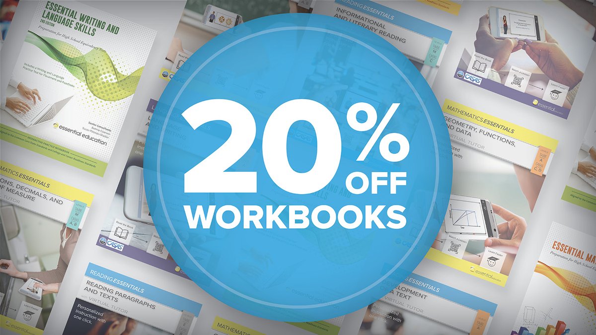 RIGHT NOW, for a limited time, get 20% off all Essential Education workbooks! Our workbooks accelerate skill gains by helping students connect concepts to real-life. Request a quote to redeem this offer at bit.ly/4dfYTWN. #AdultEd #EssentialEd #BlendedLearning #EdTech