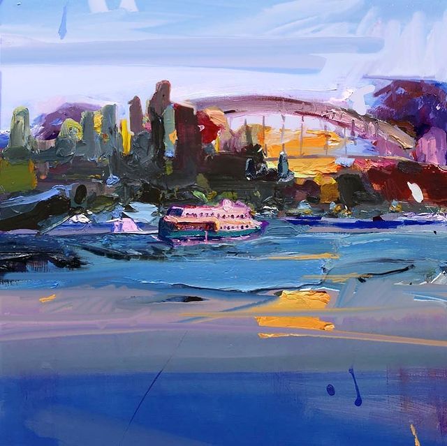 'Sydney Skyline From Balmain East', 61X61cm. #ArtWorld #ArtisticExpression #ArtOfTheDay #ArtLife #CreativeMinds