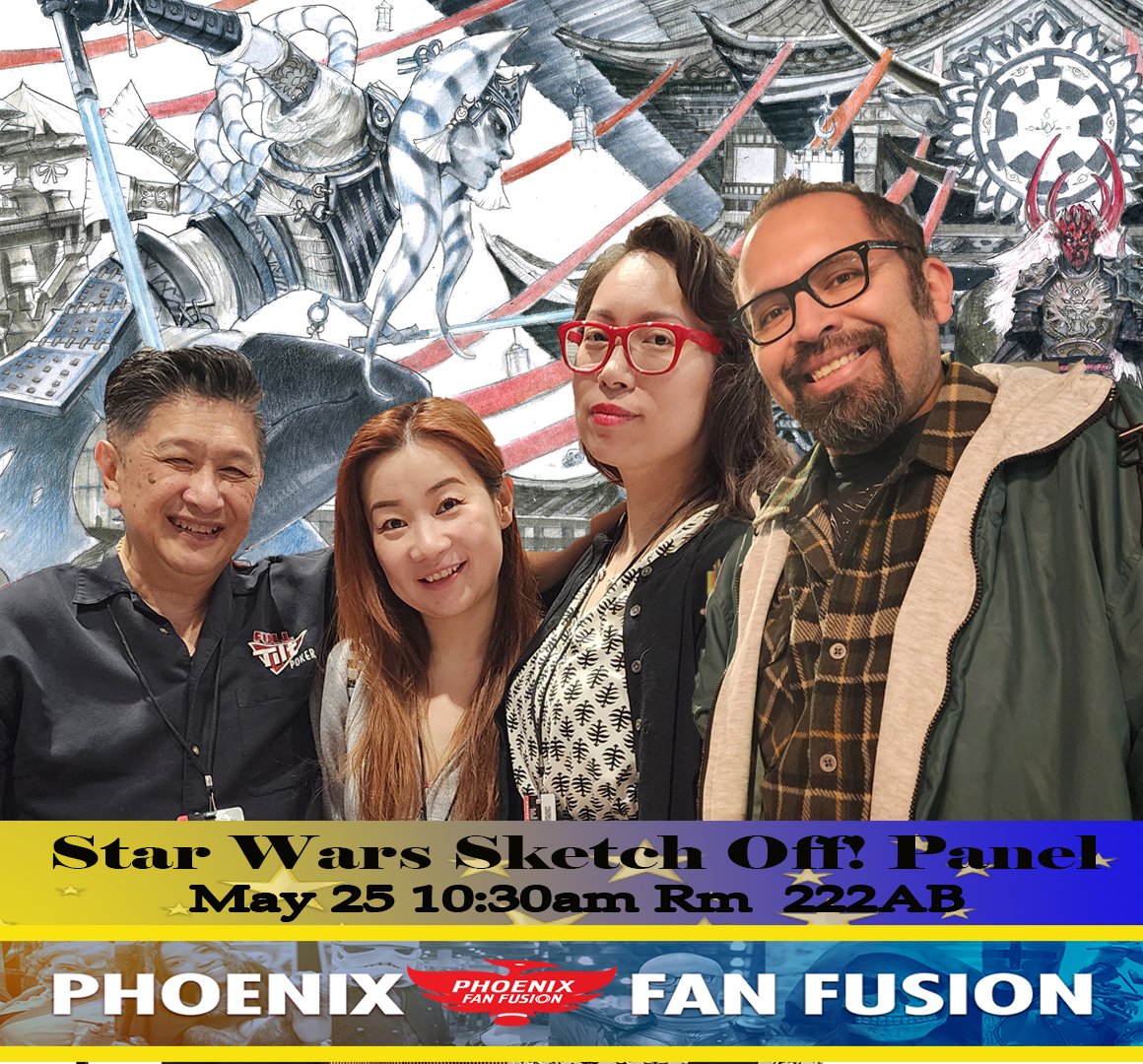 Sketch Up goes live at Phoenix Fan Fusion featuring Star Wars. Come get your free sketch from Mog Park, Fang Fang, Erik Arreaga and Janimal. Find out what projects they're on and how you can do what they're doing. Moderated by Mel B.