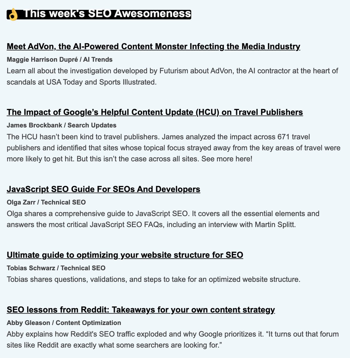 <a href="/geochingu/">George Nguyen</a> <a href="/searchliaison/">Google SearchLiaison</a> <a href="/edzitron/">Ed Zitron</a> <a href="/TomekRudzki/">Tomek Rudzki</a> <a href="/pelogia/">Gus Pelogia</a> <a href="/rustybrick/">Barry Schwartz</a> <a href="/azarchick/">Kristina Azarenko Sparks 💬</a> <a href="/glenngabe/">Glenn Gabe</a> <a href="/darth_na/">Darth Autocrat (Lyndon NA)</a> <a href="/lilyraynyc/">Lily Ray 😏</a> <a href="/Marie_Haynes/">Marie Haynes</a> <a href="/RoxanaStingu/">Roxana Stingu</a> <a href="/facan/">Fabrice Canel</a> <a href="/thinking_slow/">Ryan Law</a> <a href="/SEOJoBlogs/">J Turnbull 🇺🇦</a> <a href="/Jammer_Volts/">Jamie Indigo 👾 100% Human Technical SEO</a> A new edition of #SEOFOMO has been sent to +34.4K SEOs with awesomeness from <a href="/BrockbankJames/">James Brockbank</a> <a href="/abbysuegleason/">Abby Gleason</a> <a href="/olgazarr/">Olga Zarr</a> <a href="/iPullRank/">Mic King</a> <a href="/yagmrsmsk/">Yagmur Simsek</a> <a href="/daver/">Dave Rohrer</a> <a href="/rustybrick/">Barry Schwartz</a> and more! Check your emails 📮 or subscribe now: hub.seofomo.co 🙌

Today's #SEOFOMO awesome SEOs to follow