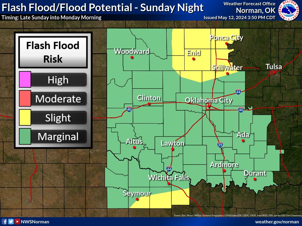 In addition to concern for brief strong to severe storms, heavy rainfall and localized flash flooding are also possible through early Monday morning. 

#okwx #texomawx