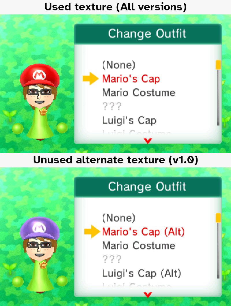 v1.0 of StreetPass Mii Plaza has these unused textures for some of