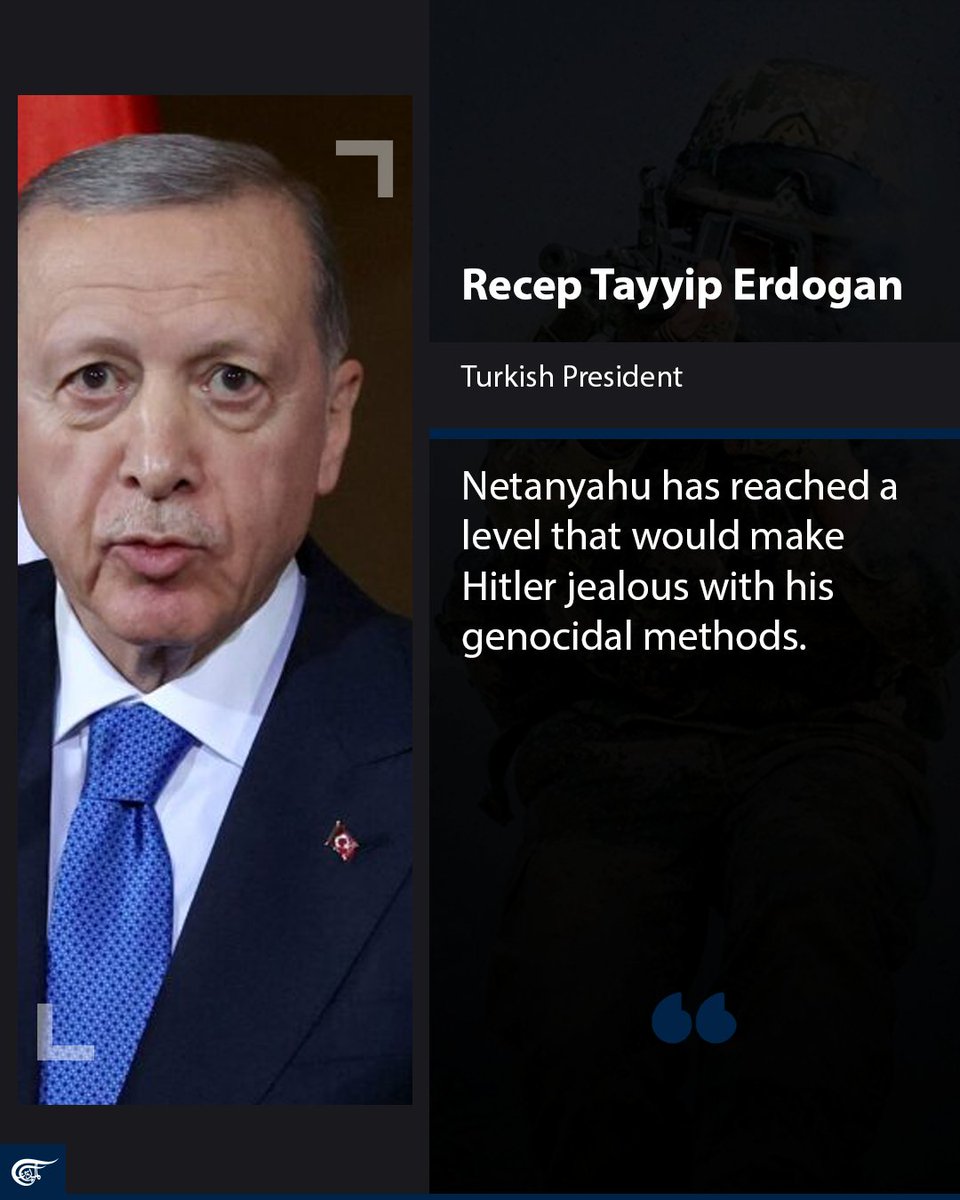 Turkish President Recep Tayyip Erdogan said on Sunday that the Israeli occupation is conducting the same practices in Gaza employed by Nazi #Germany in its wars and that Prime Minister Benjamin Netanyahu has surpassed Adolf Hitler in his 'genocidal methods'. 'Is it possible to
