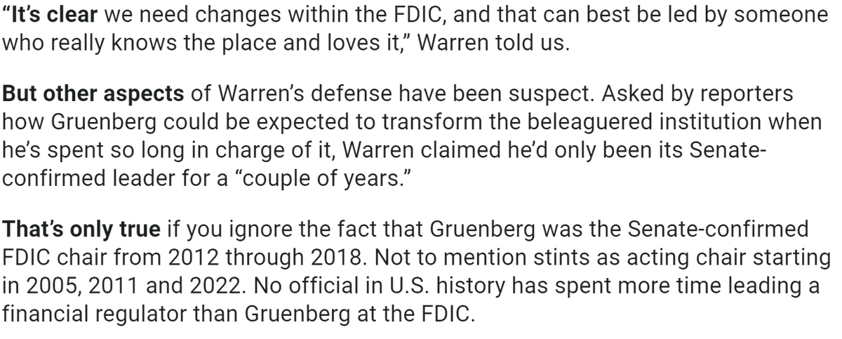 👀'No official in U.S. history has spent more time leading a financial regulator than Gruenberg at the FDIC.'