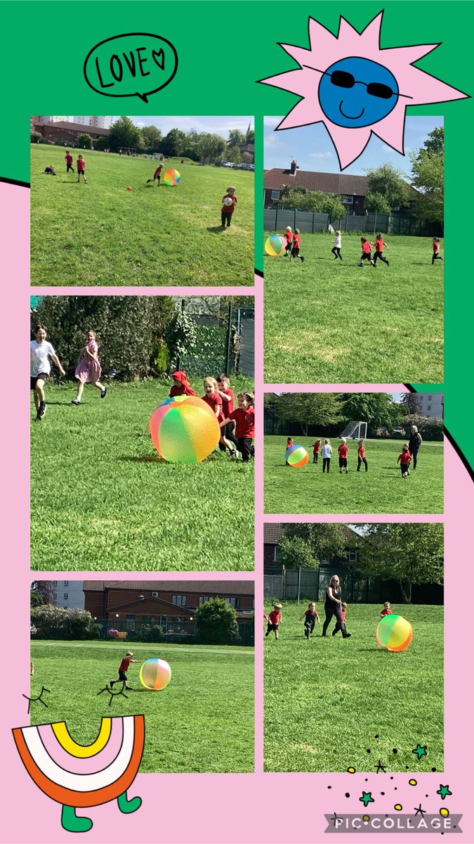 Nursery had great fun in the sun, working in teams to push an enormous bouncy ball round the school field . #eyfs #PD