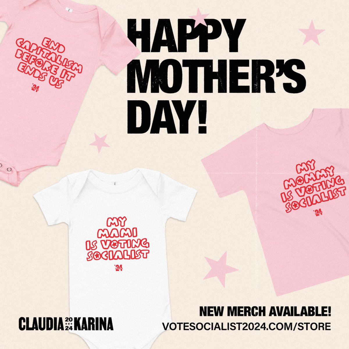 NEW onesies and toddler tee’s available now! Get yours at votesocialist2024.com/store Help support our campaign as we build a movement fighting for the rights of working class moms and families!