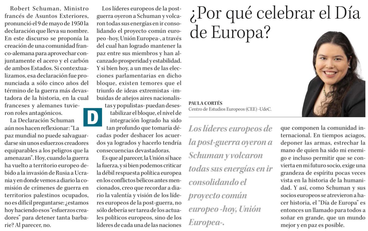 Columna de la Prof @paulacortesglez sobre el Día de Europa @derechouchile