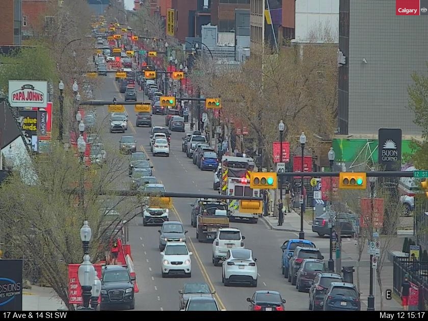 ALERT:  Emergency services are helping a cyclist involved in an incident on EB 17 Ave at 11 St SW. Blocking the right lane. Please go slow and watch for fellow Calgarians.   #yyctraffic #yycroads
