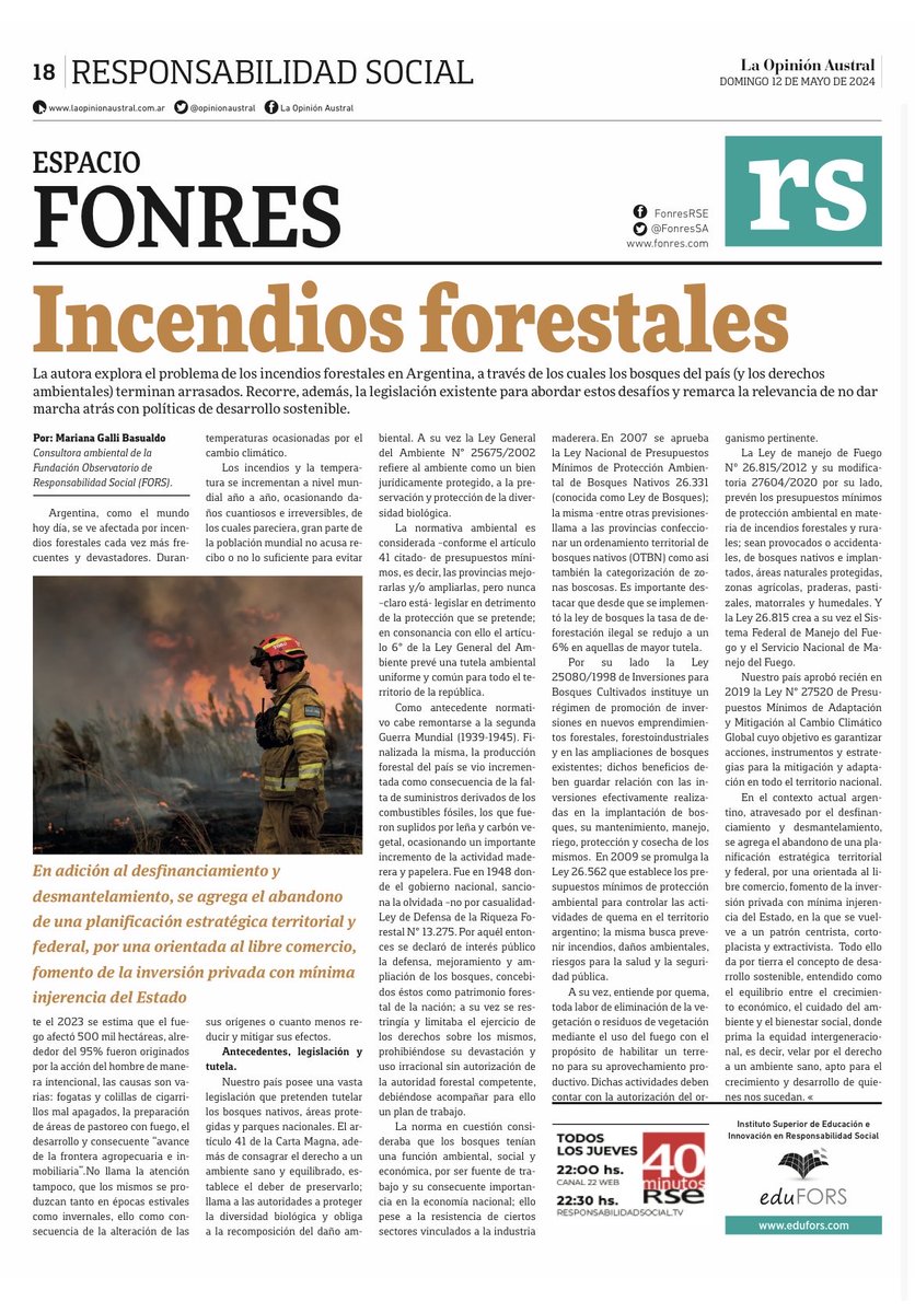 📎les comparto nuestro suple de #ResponsabilidadSocial @fonres # Edufors , que publicamos cada domingo en ⁦@opinionaustral⁩ , de Río Gallegos 👇🏾