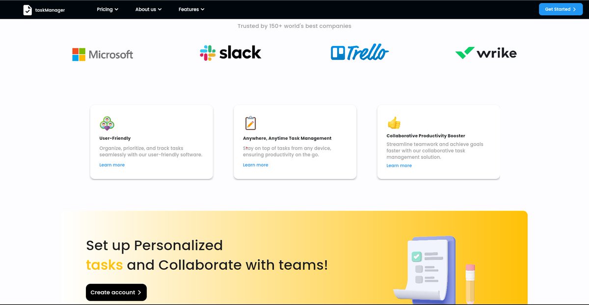 Ehiz672's tweet image. taskManager landing page! #madeWithFlutter💙 #Flutter @FlutterDev