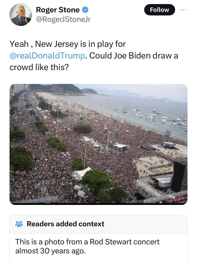 If the turnout was so great they wouldn't need to use a fake picture from a Rod Stewart concert in Brazil.😂🔥