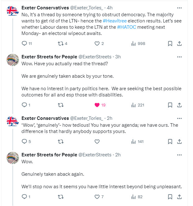 Fascinating to see @Exeter_Tories_ communicate with local residents so rudely and describe a thread seeking to illuminate an issue of importance to local people as 'trying to obstruct democracy'.