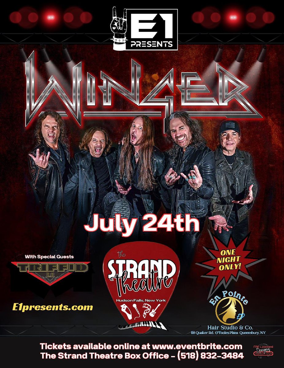 Hudson Falls, NY - excited to see you all at the #StrandTheatre on July 24! Tickets & VIPs on sale now at: wingertheband.com/tour-dates-and… #Winger