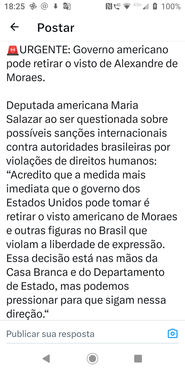 🚨URGENTE: Governo americano pode retirar o visto de Alexandre de Moraes. Deputada americana Maria Salazar ao ser questionada sobre possíveis sanções internacionais contra autoridades brasileiras por violações de direitos humanos.