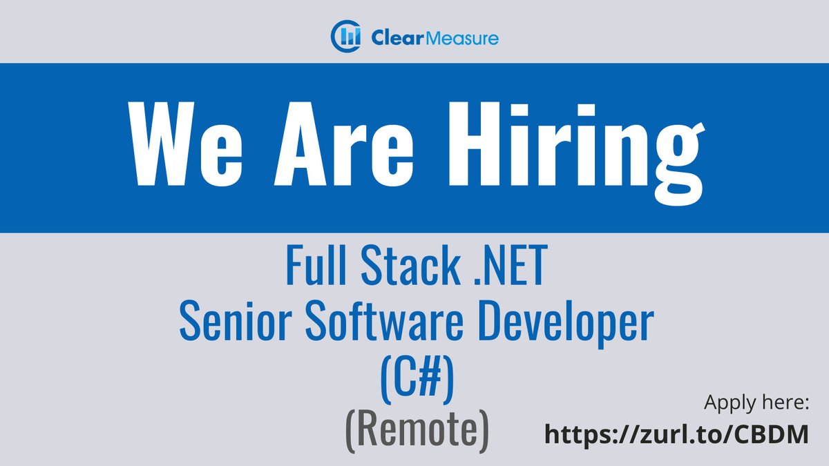 Join the Clear Measure team and boost your Career 🚀   

Apply for: Full Stack .NET Senior Software Developer   
bit.ly/4ds0UiL     

#TechCareers #TechJobs #SoftwareEngineer #SoftwareDeveloper