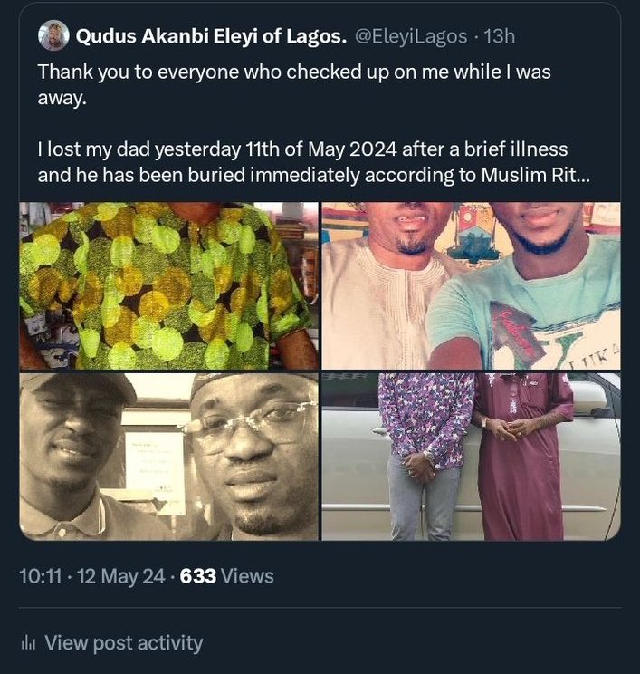 He wished death on @chiditweets042 father but his own father died instead. Be mindful of your utterances.