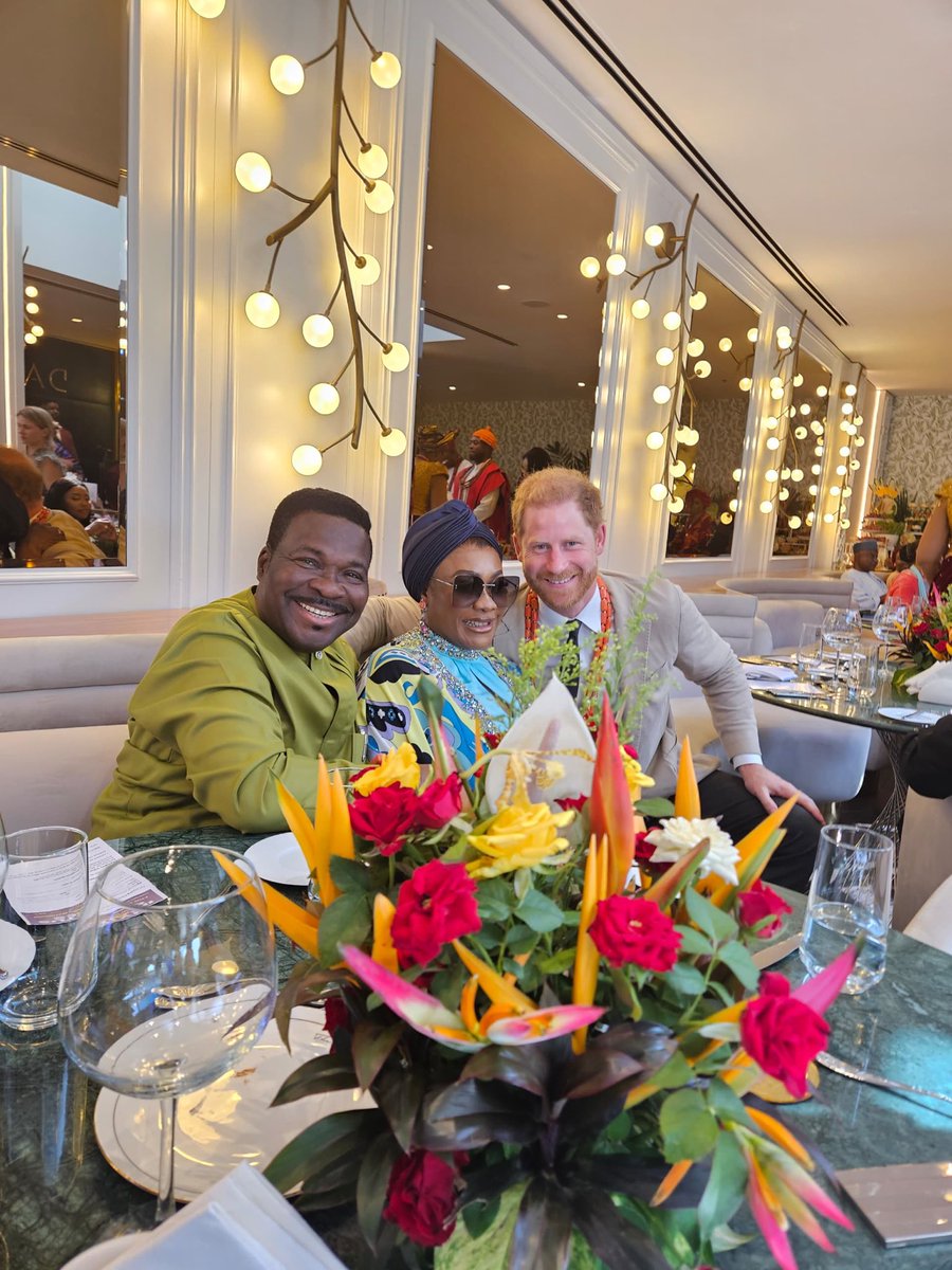 Prof Mike Ozekhome, SAN, CON, OFR, with members of the British royal family, the Duke and Duchess of Sussex, Prince Harry and his wife, Meghan, at the Delborough, Lagos. The couple is on a three day visit to Nigeria to promote his humanitarian enterprise called INVICTUS GAMES.