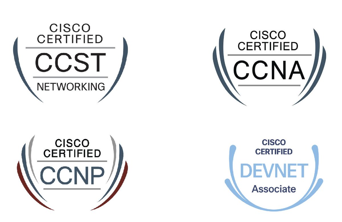Our NetAcad courses in #networking are built to get you to these #CiscoCerts. If you want to get started on the path to a career in this field, check out our catalog here 😊: cs.co/6013jNc8z