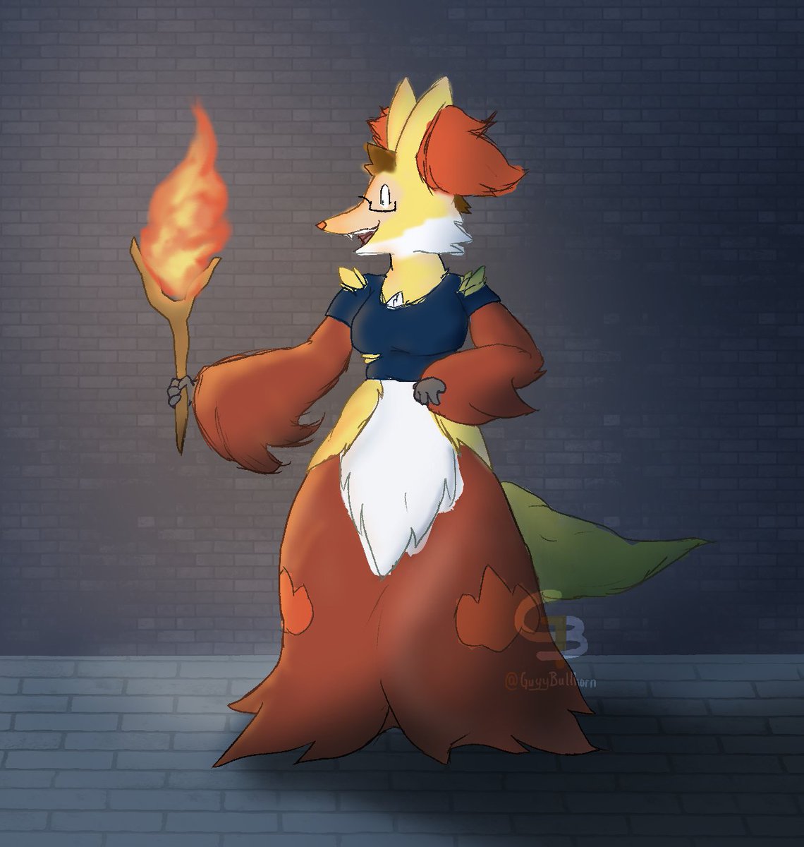 Trade with @PokefanTf! (Delphox TF/TG) when it's dark in the dungeon, just pick up a torch and you're all set! (It may have some side effects though~) #transfur #TFEveryday