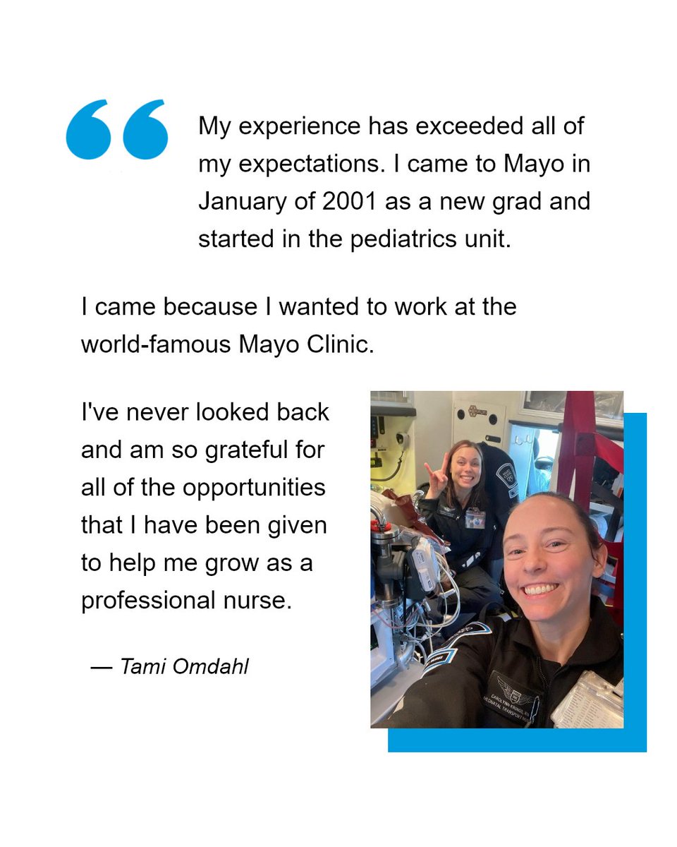 MayoClinic's tweet image. Tami, a pediatric nurse, highlights the invaluable role of nurses. Their dedication brings hope to countless families. Tag a nurse friend who deserves an extra note of appreciation. 🏆⁠
⁠
#Nurse #Nursing #NursingCareers