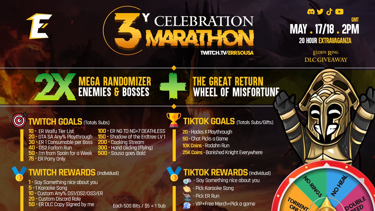 May 17/18 we celebrate 3 years of Twitch affiliate. Join in on the Mega Randomizer fun!